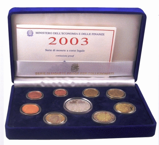 NL* ITALIA Divisionale 2003 9 Valori con 5 EURO ARGENTO PROOF Set zecca