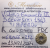 NL*VEIII 5 CENTESIMI BR. IMPERO 1943 XXI CONIO STANCO RARA FDC Perizia Monetaio