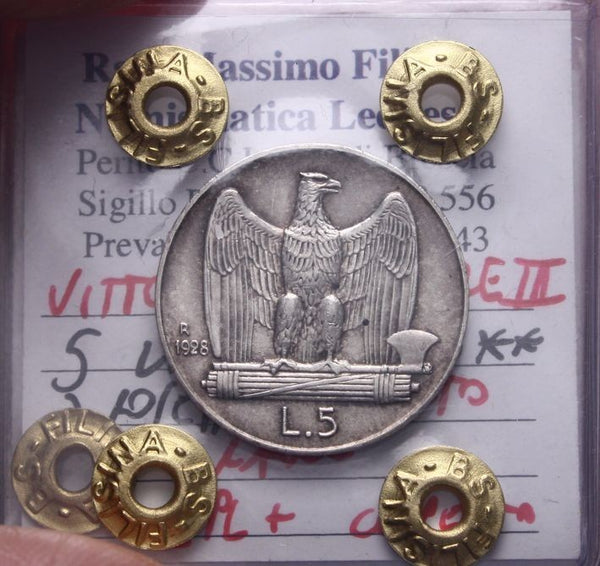 NL* VEIII 5 Lire ARGENTO AQUILOTTO 1928 ** R2 SPL+ C Perizia Filisina Massimo