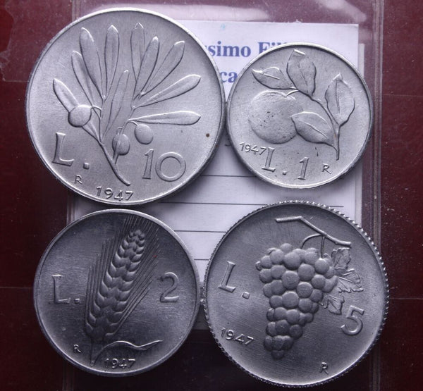 NL* Italy SERIES 1947 10 5 2 1 LIRA 1947 Reproduction Copy 4 pieces