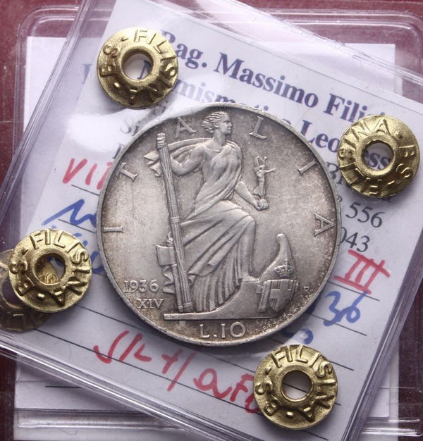 NL* VEIII Italia 10 LIRE ARGENTO IMPERO 1936 XIV SPL /QFDC Perizia Filisina  M