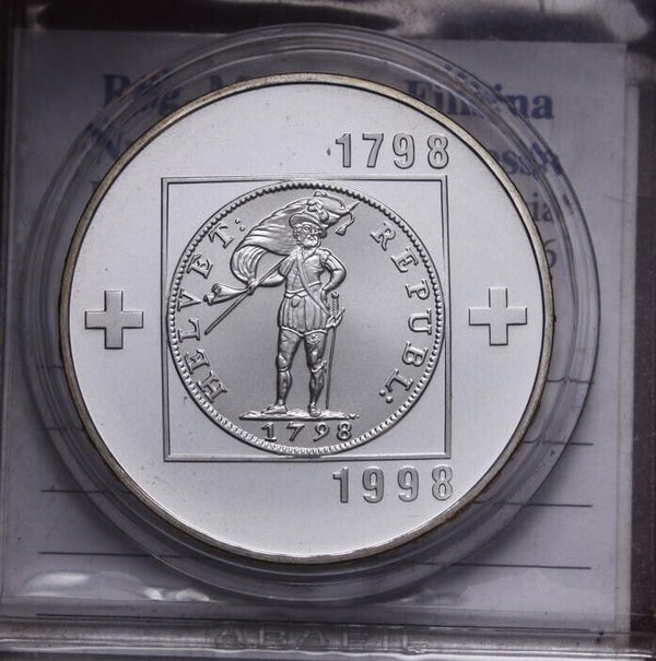 EN* SWITZERLAND CONFEDERATION 20 Francs Silver 1998 COMM 1798-1998 PROOF Oblò