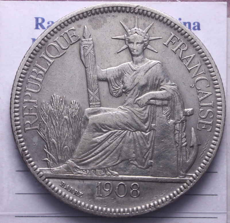 NL* INDOCINA FRANCESE 1 Piastra di commercio Argento 1908 A come da foto