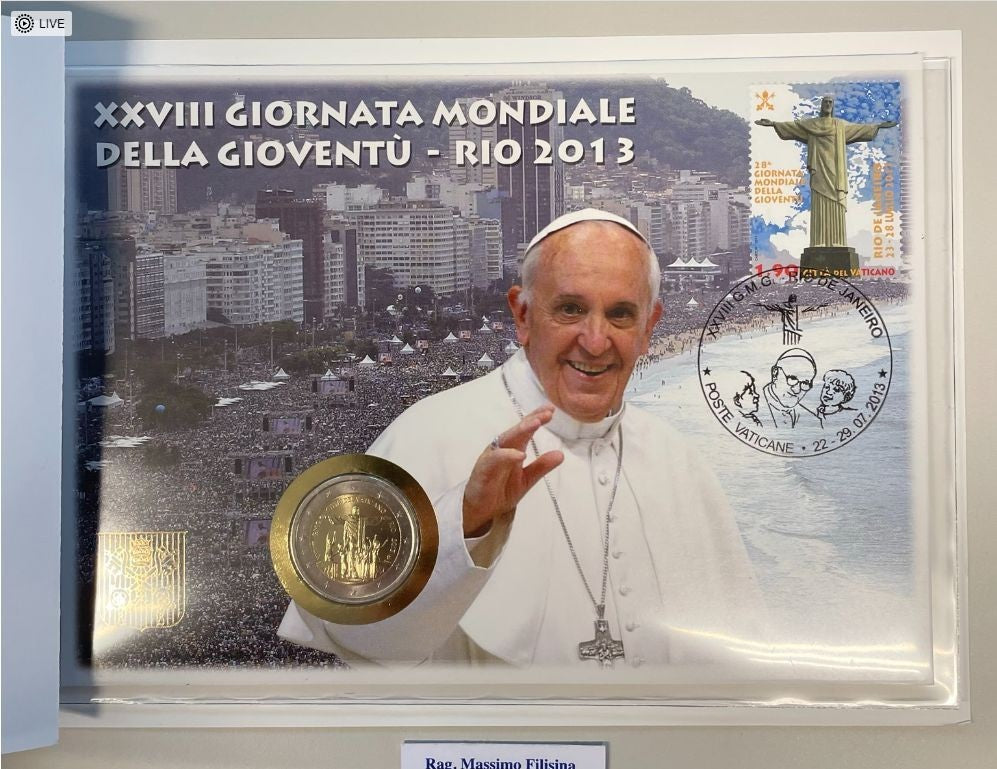 NL*VATICANO FRANCESCO 2 Euro 2013 GIORNATA MONDIALE GIOVENTU' FDC FOLDER Filatel