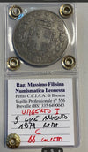 NL* UMBERTO I RE D'ITALIA Scudo 5 LIRE ARGENTO 1879 ROMA BB C Perizia Filisina