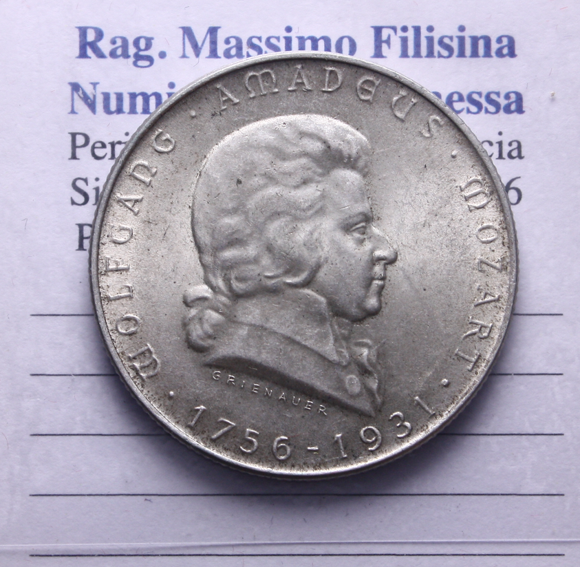 NL* AUSTRIA 2 SCHILLING Argento 1931 WOLFGANG AMADEUS MOZART come da foto