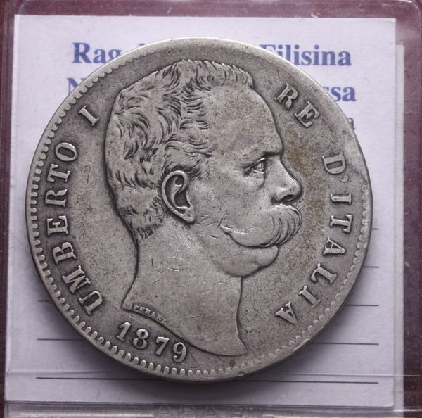 NL* UMBERTO I RE D'ITALIA Scudo da 5 LIRE ARGENTO 1879 ROMA buona conservazione
