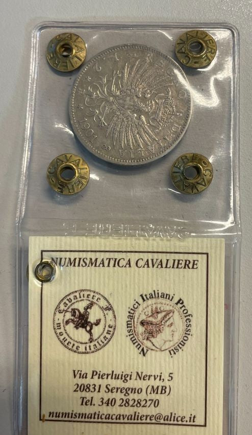 NL* VEIII 2 LIRE ARGENTO 1901 AQUILA Sabauda RR R2 BB/BB+ Perizia Cavaliere F.