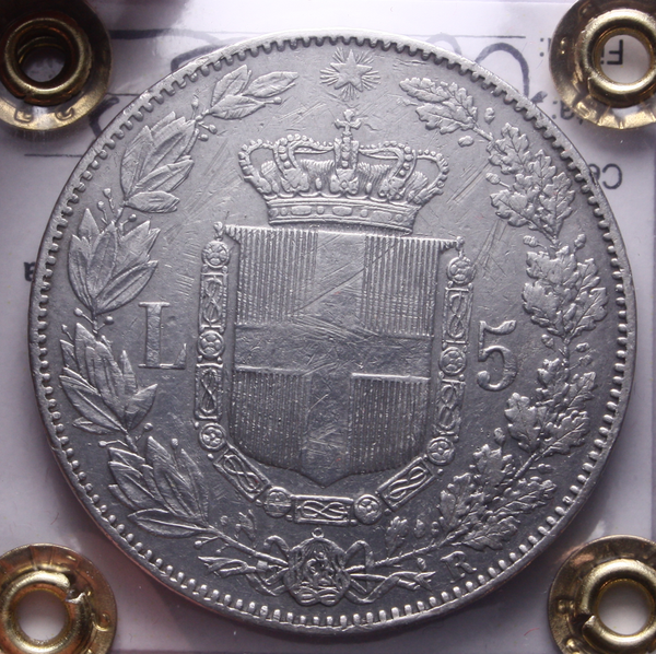 NL* UMBERTO I 5 LIRE Argento 1879 ROMA Q.BB Perizia Filisina Massimo