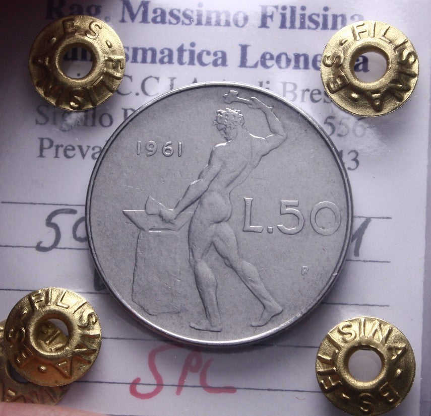 NL* ITALIA Repubblica 50 LIRE VULCANO 1961 SPL Perizia Filisina Massimo