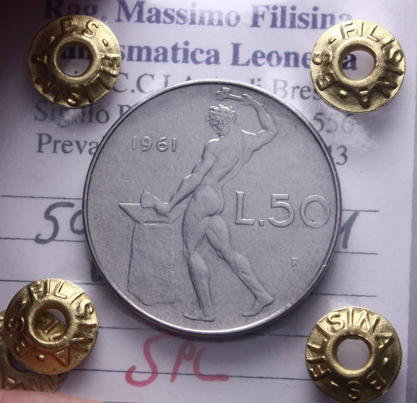 NL* ITALIA Repubblica 50 LIRE VULCANO 1961 SPL Perizia Filisina Massimo