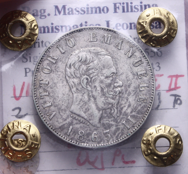 NL* VEII 2 LIRE ARGENTO STEMMA 1863 TORINO NC QSPL Perizia Filisina Massimo