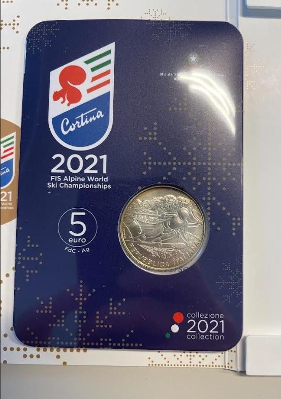 NL* ITALIA REPUBBLICA 5 Euro ARGENTO 2021 CAMPIONATI MONDO CORTINA FDC set ZECCA