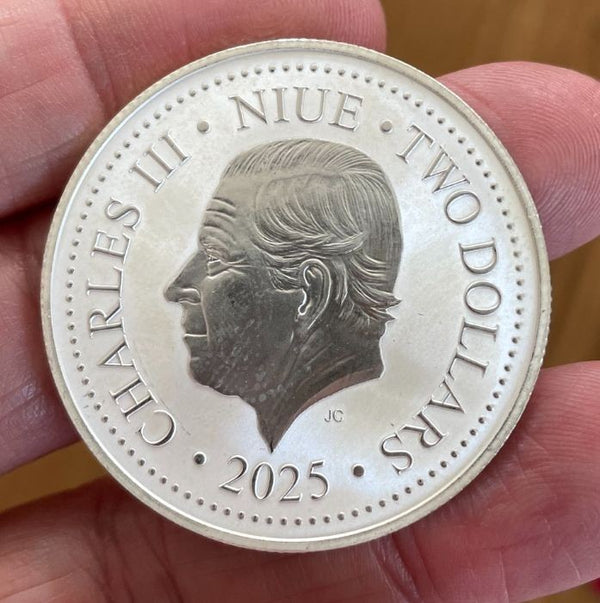 NL* NIUE CARLO III 2 Dollari 2025 1 ONCIA OZ ARGENTO PURO FINE SILVER PHOENIX