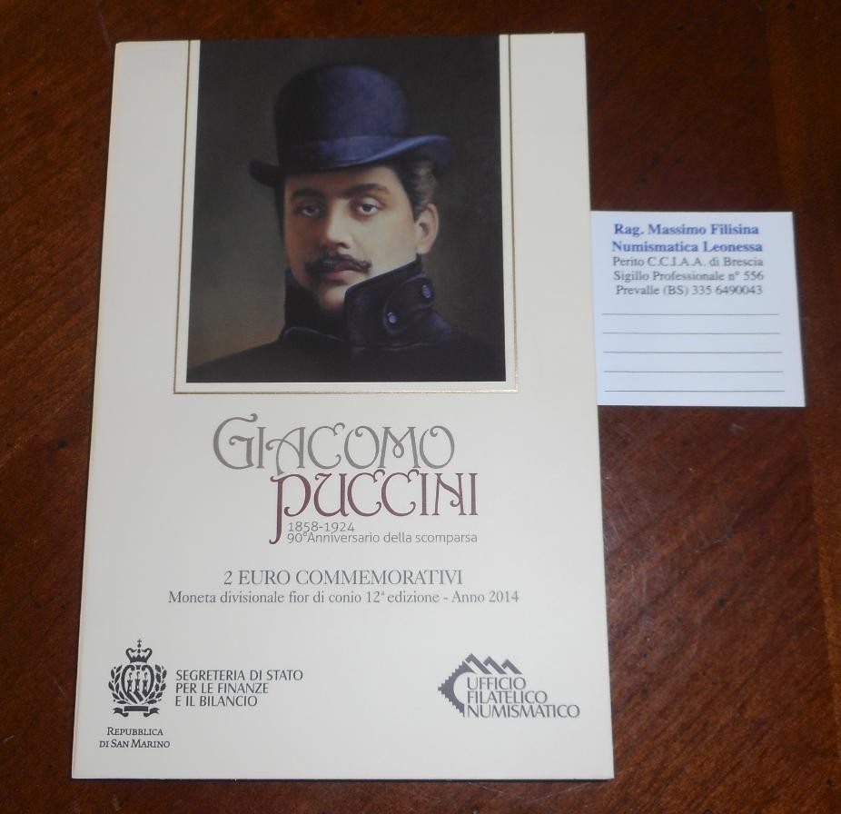 NL* SAN MARINO 2 EURO 2014 GIACOMO PUCCINI FDC set zecca
