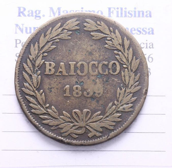 NL* STATO PONTIFICIO PAPA GREGORIO XVI 1 BAIOCCO 1839 Zecca di Bologna
