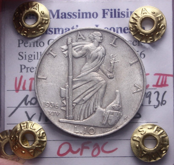 NL* VEIII Italia 10 LIRE ARGENTO IMPERO 1936 XIV QFDC Perizia Filisina * 2