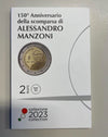 NL* ITALIA Repubblica 2 EURO 2023 150° ALESSANDRO MANZONI FDC set zecca COINCARD