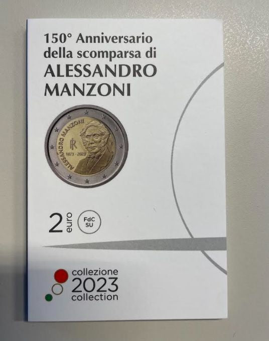 NL* ITALIA Repubblica 2 EURO 2023 150° ALESSANDRO MANZONI FDC set zecca COINCARD