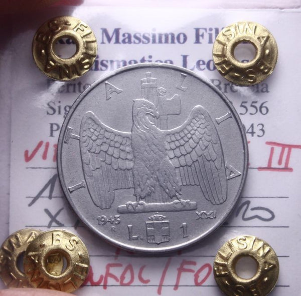 NL* VEIII Italia 1 LIRA  IMPERO 1943 XXI RARA *R* QFDC/FDC Perizia Filisina  M.