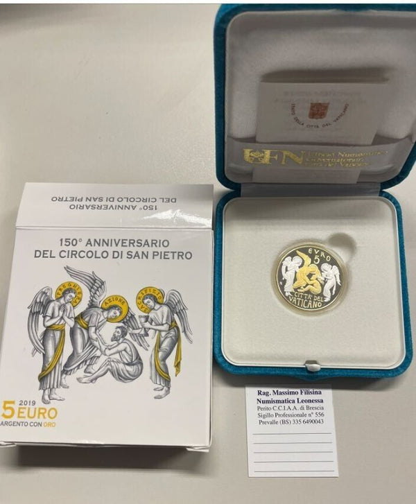 NL* VATICANO FRANCESCO 5 Euro 2019 ORO e ARGENTO CIRCOLO DI SAN PIETRO PROOF
