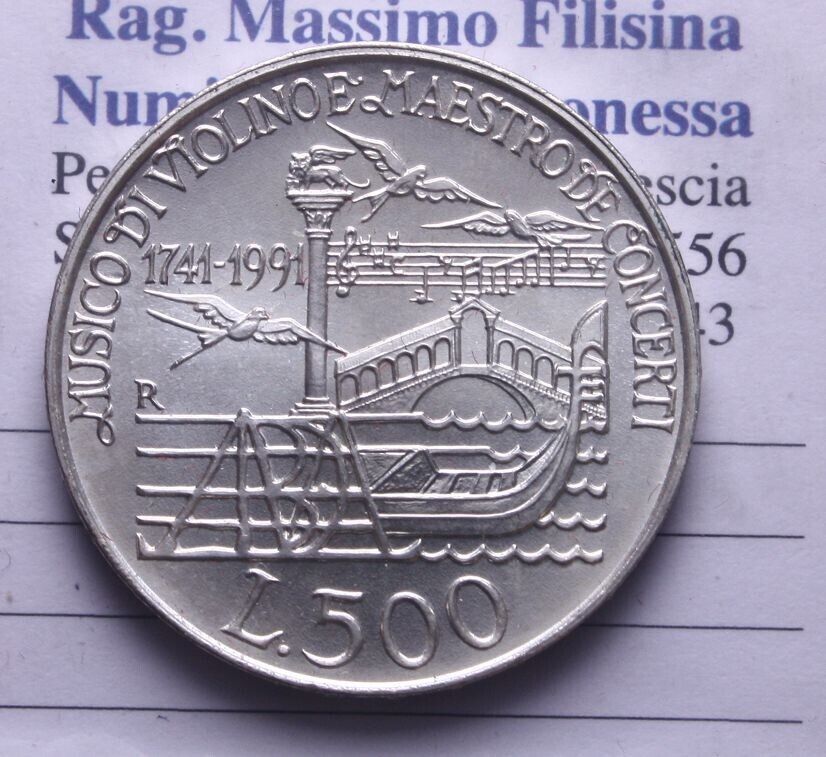 NL* ITALIA  500 LIRE Argento 1991 ANTONIO VIVALDI FDC Come da foto