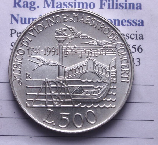 NL* ITALY 500 LIRE Silver 1991 ANTONIO VIVALDI FDC As per photo