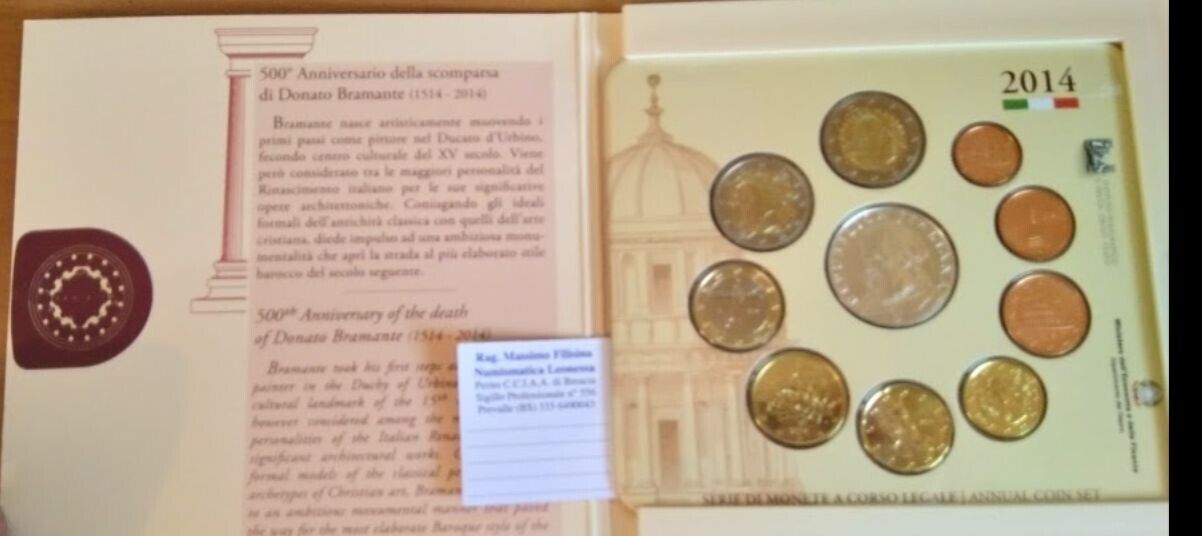 NL* ITALY Divisional 2014 9 values with 5 EURO Silver IL BRAMANTE FDC mint set