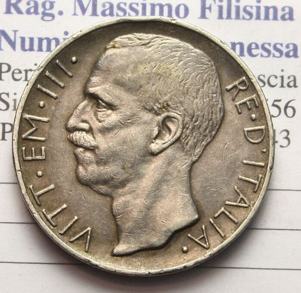 NL* VEIII ITALIA 10 Lire Argento BIGA 1927 ** 2 ROSETTE Ottima con patina