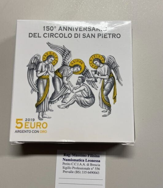 NL* VATICANO FRANCESCO 5 Euro 2019 ORO e ARGENTO CIRCOLO DI SAN PIETRO PROOF